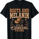 Western Country Texas Black Cowgirl Boots and Melanin T-Shirt (Black, M)