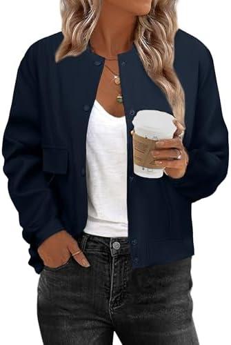 Zeagoo Women Bomber Jacket Casual Button Down Varsity Jackets Shackets With Pockets Outwear L