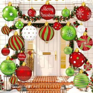 Huwena 24 Pcs Christmas Decorations Outdoor Christmas Hanging Ornaments Peppermint Candy Yard Signs Double Sided Lawn Decorations Peppermint Ornaments for Xmas(Red, Green)