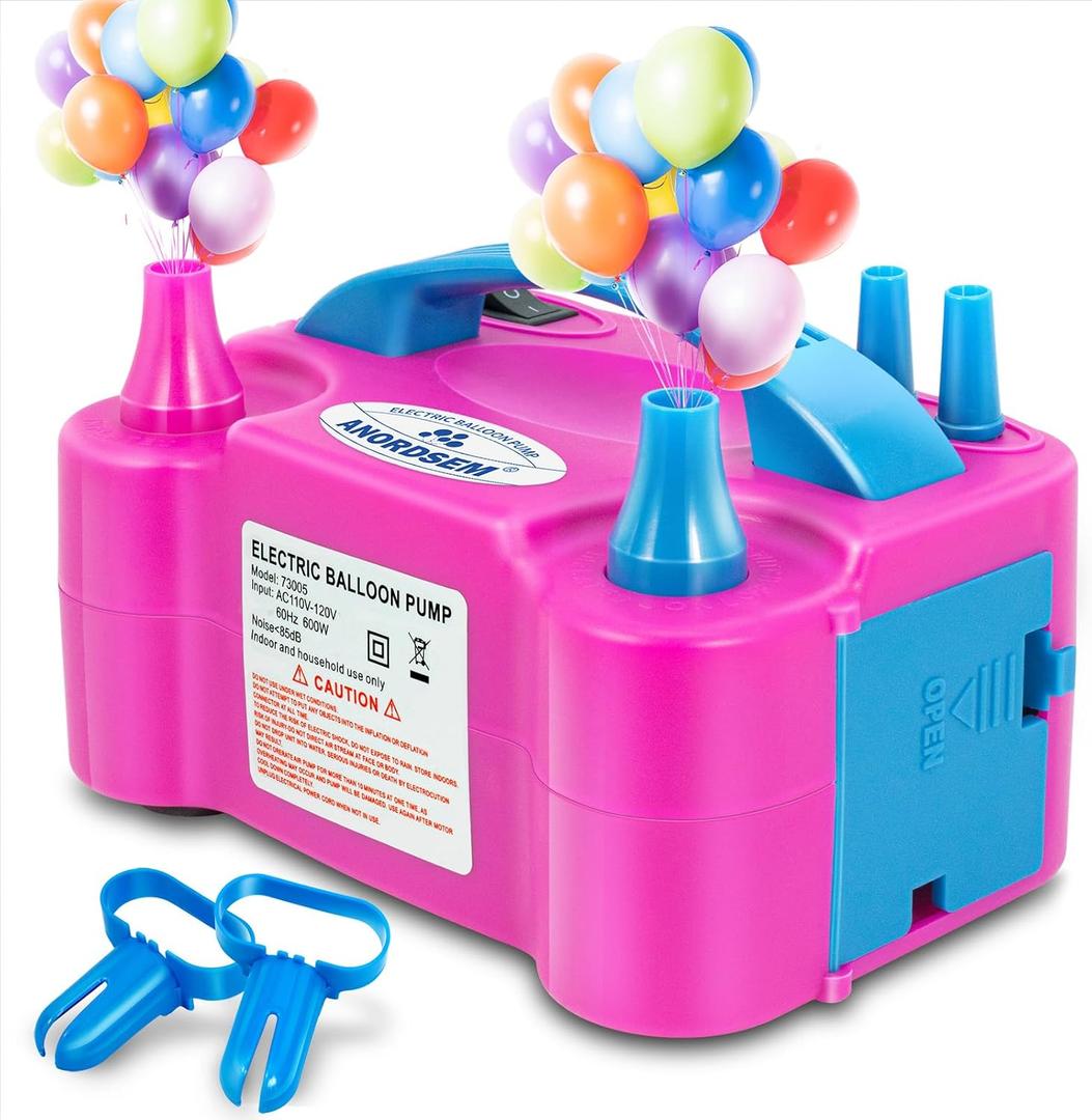 Anordsem Electric Balloon Air Pump: Polypropylene Plastic Case with Dual Nozzle - Quick Inflating for All Balloons at Home - Blower Machine Knotter/Ribbon for Parents Party DIY Decoration (Rose Red)