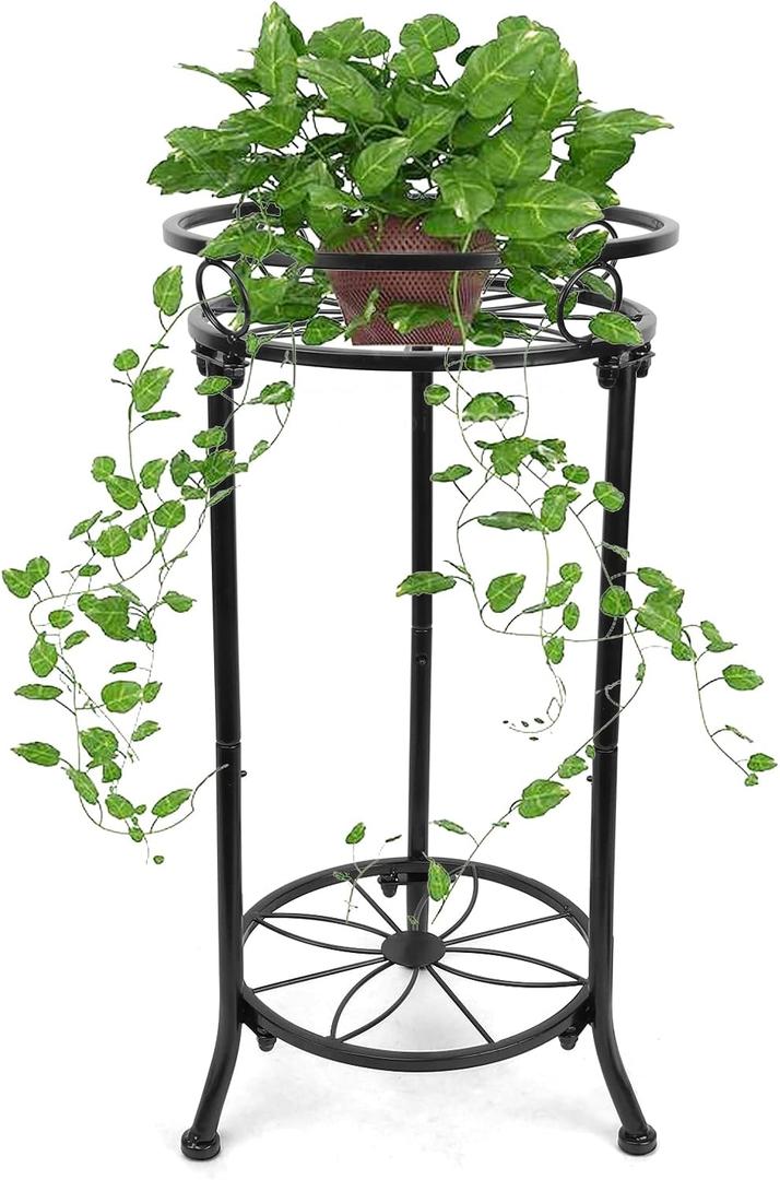 Plant Stand Indoor 2-Tier,20.3 Outdoor Tall Metal Plant Stands Black,Single Corner Heavy Duty Potted Holder Rack Rustproof,Flower Pot Stand for Planter Garden Balcony Patio Office Home