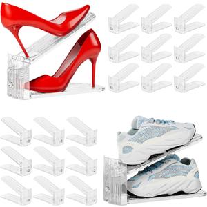 Neprock Shoe Slots Organizer for Closet, 20 Pack Acrylic Shoe Stackers Shoe Rack Holder, 3 Levels Adjustable Thickening Shoe Display Shoe Storage 50% Space Saving Zapateras Organizer (Clear,20 Pack) (Transparent)