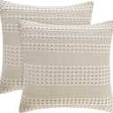 PHF 100% Cotton Waffle Weave Pillow Covers 24" x 24", 2 Pack Luxury Square Shell for Elegant Home Decor, No Filling, Luxury Aesthetic Soft Pillow Covers for Bed, Oatmeal