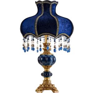 European Style Table Lamp with Fabric Lampshade Hand-Made Antique Varnished Resin Lampbody Victorian Style Table Lamp for Living Room Bedroom(Blue)