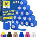 AZEN 16 Pack Self Adhesive Bandage Wrap Pink, 2" X 5 Yards Elastic Cohesive Bandage Wrap, Athletic Tape, Vet Wrap, Ankle Tape, Tattoo Grip Tape Wrap (Blue)