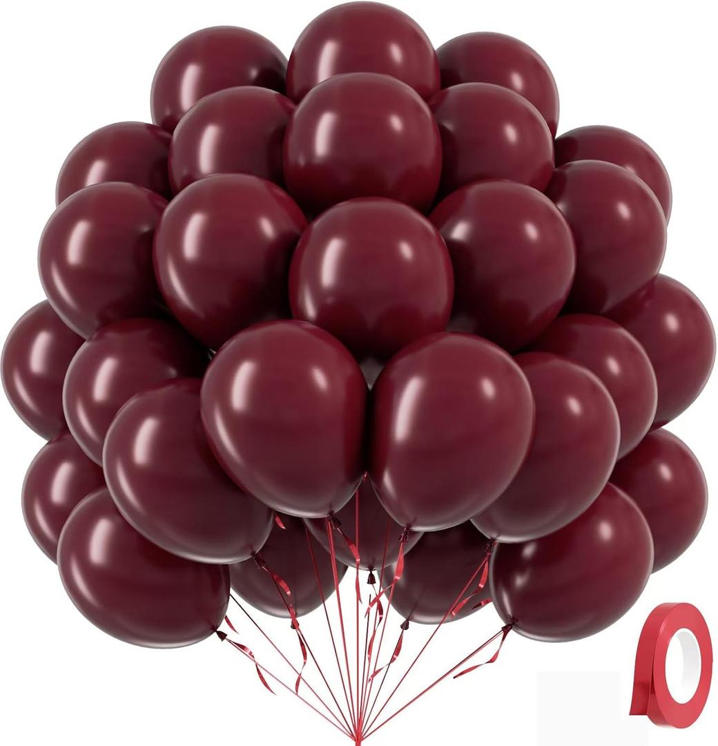 Burgundy Balloons 12 inch, Maroon Balloons 50pcs Party Balloons for Birthday Graduation Wedding Baby Shower Valentine's Day Party Decorations