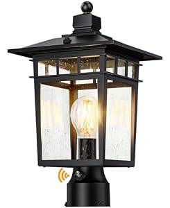 17'' Dusk to Dawn Outdoor Post Lights,Black Lamp Post Light Fixture, Waterproof Aluminum Outside Lamp Posts Light Outdoor Lighting, Pole Lantern for Yard Patio Pathway Garden Deck, E26 Base (1-Pack)