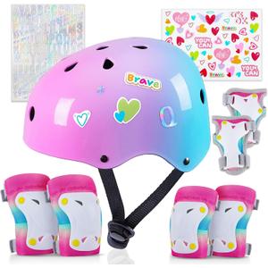 Kids Helmet, Toddler Bike Helmet with DIY Stickers Unicorn Knee Pads and Elbow Pads Set Adjustable Protective Gear Set for Girls, Roller Skates, Bicycle, Skateboarding, Scooter (Pink Teal) -  Medium: 8-14 year