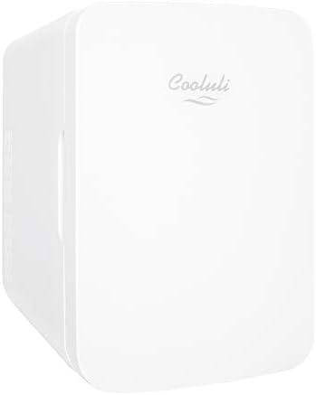 Cooluli 10L Mini Fridge for Bedroom - Car, Office Desk & College Dorm Room 12v Portable Cooler Warmer Food, Drinks, Skincare, Beauty Makeup AC/DC Small Refrigerator with Glass Front, 110 Volts, White