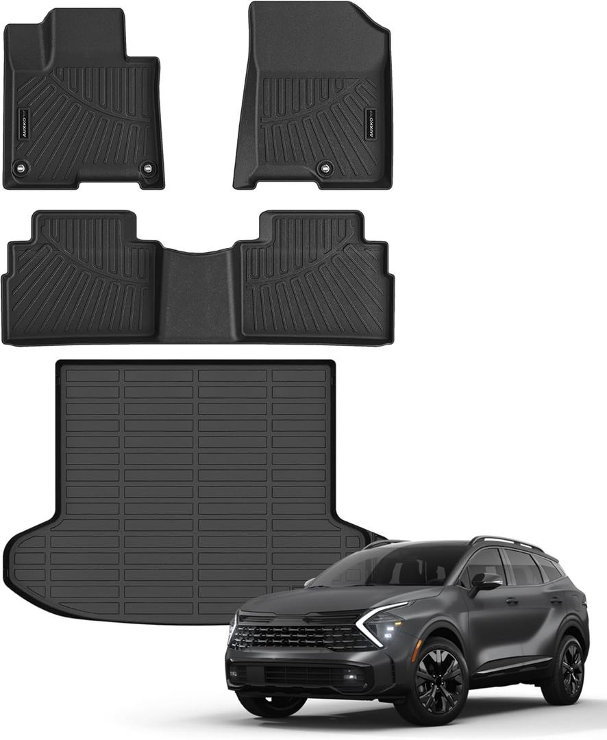 Auxko All Weather Floor Mats Cargo Mat Fit for Kia Sportage PHEV 2025 2024 2023 TPE Floor Liner Trunk Mat Sportage Accessories All Season Odorless Anti-Slip Black