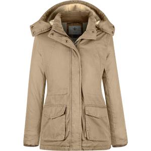 Wenven Women's Winter Warm Sherpa Lined Jacket Heavy Parka Coat with Hood (XX-Large, Khaki-2)