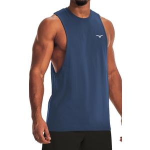 Men's Belief Drop Arm Tank Top Sleeveless Muscle T Shirts Gym Workout Stringers (Medium, Navy Blue)