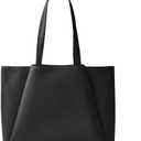 Work Tote Bags for Women 15.6 Inch - Laptop Tote Bag with Zip Compartments - Large PU Leather Office Purse Computer Briefcase (Black)