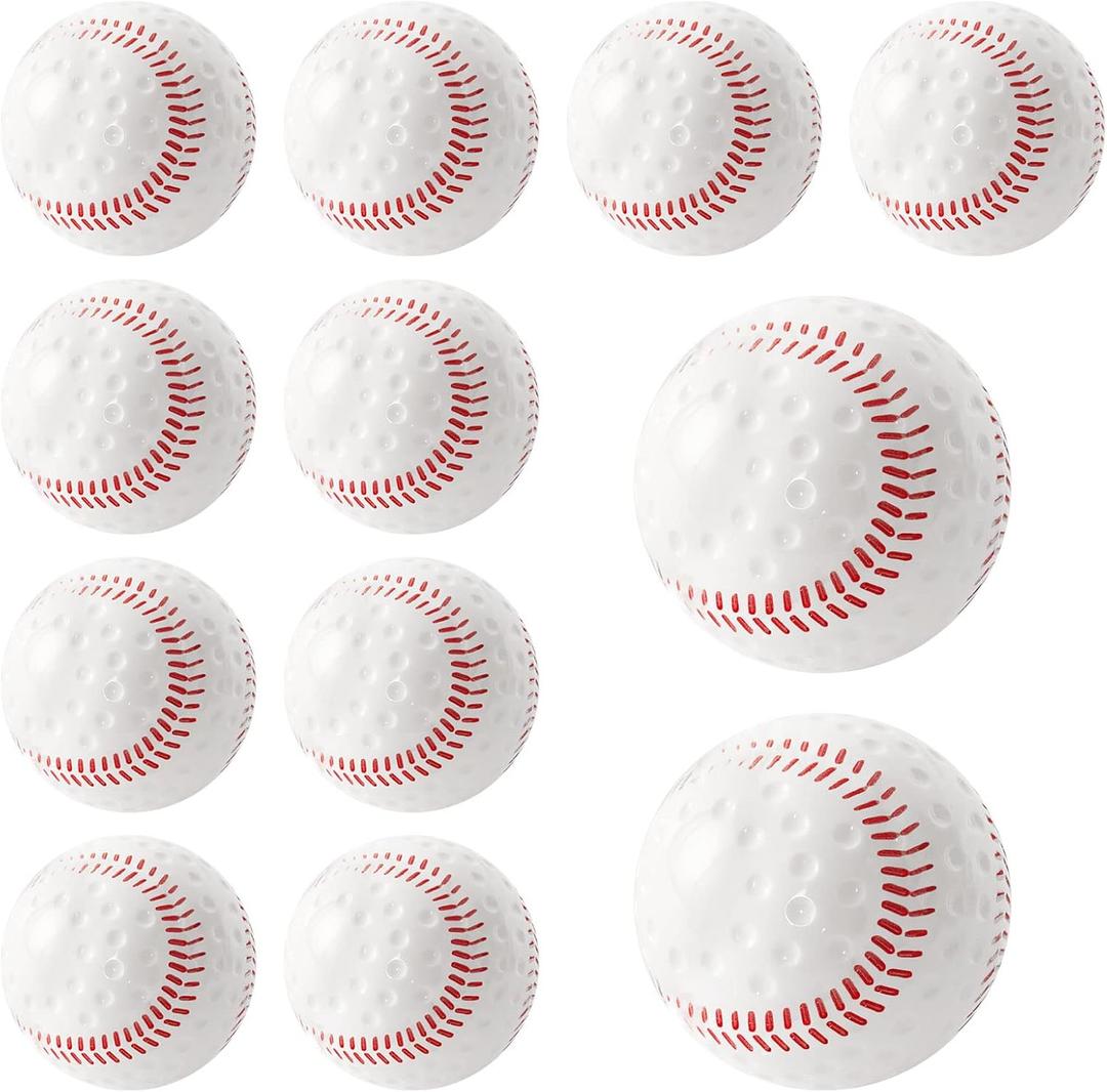 Baseballs 12 Pack Dimpled Baseballs, 9-Inch Pitching Machine Balls for Hand-Eye Coordination, Hitting and Fielding Practice, White Red