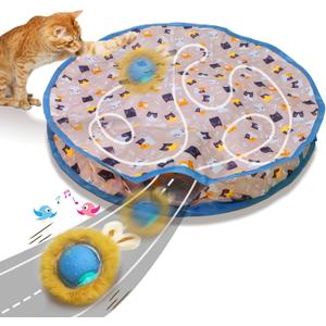 Giociv Interactive Cat Toys Ball Fast Rolling in Pouch, Motion Activate Chirping Cat Toy Hide and Seek Mouse Catching Game (Blue)