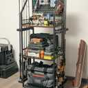 SOYEEZE Fishing Rod Holders for Garage, Fishing Pole Holders Up to 12 Rods with Pegboard and Hooks,Rolling Fishing Cart with Wheels, Fishing Gear Storage For Tackle Box & Reel Organization (Black-6 hooks)