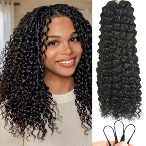 Crochet Hair Extensions Pre Separated Pre Looped 100% Human Hair, Water Wave 18 Inch 120g, 100 Strands Natural Black 1B# (SR03/18P2)