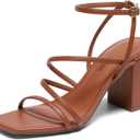 DREAM PAIRS Women's Heels Chunky Block Strappy Square Open Toe Ankle Buckle 3.15 Inch Heeled Sandals Wedding Party Dress Prom Shoes 8