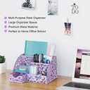 EasyPAG Pen Holder Desk Organizer with Drawer Pencil Cup for Desk 6 Compartments Metal Office Caddy Storage with Sticky Notes Holder for School Home Office, Purple
