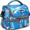 FlowFly Kids Double Decker Cooler Insulated Lunch Bag Large Tote for Boys, Girls, Men, Women, With Adjustable Strap, Shark