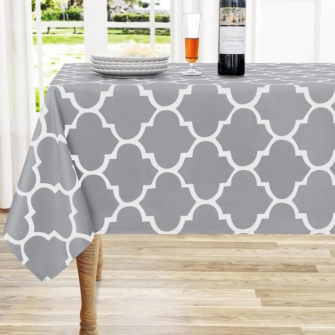 Rectangle Table Cloth, Waterproof Stain Resistant Washable Tablecloth, Moroccan Polyester Table Cover for Dining, Indoor and Outdoor (Light Grey and White, 70x35)