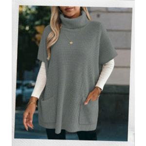 ZAFUL Women's Oversized Turtleneck Sweater Dress Short Batwing Sleeve Knitwear with Pockets Trendy Fall Sweaters 2025 Grey M