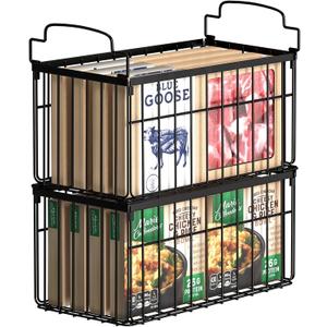MSERCUOR Freezer Organizer Bins, 2 Pack Stackable Deep Chest Freezer Organizer Bins, Foldable Freezer Baskets with Handles, Black Freezer Storage Organizer Baskets for 5/ 7 Cu.FT Sort Frozen Meats