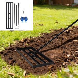 30"x10" Lawn Leveling Rake - High Carbon Steel Yard Lawn Leveler Tool with Adjustable Long Handle | Multi-Surface Levelawn Tool for Soil, Grass, Golf Course, Garden & Farm Care