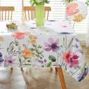 Spring Summer Tablecloth Rectangle 52 x 70 Inch Spill Proof Wrinkle Free | Wildflowers Butterfly Watercolor Floral Table Cloth, Soft Polyester Table Cover for Dining, Party, Indoor, Outdoor, Colorful