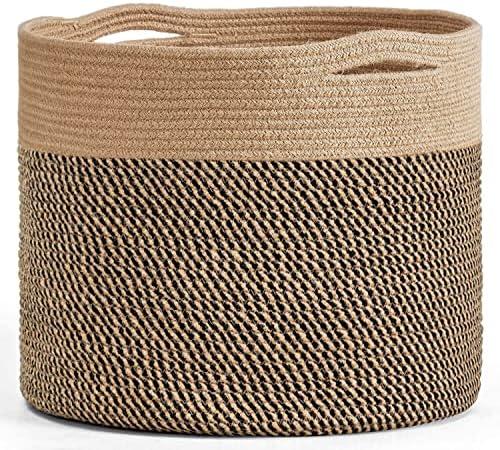 Goodpick Large Cotton Rope Basket 15.8"x15.8"x13.8" Wicker Basket for Blankets, Toy Storage for Living Room, Jute