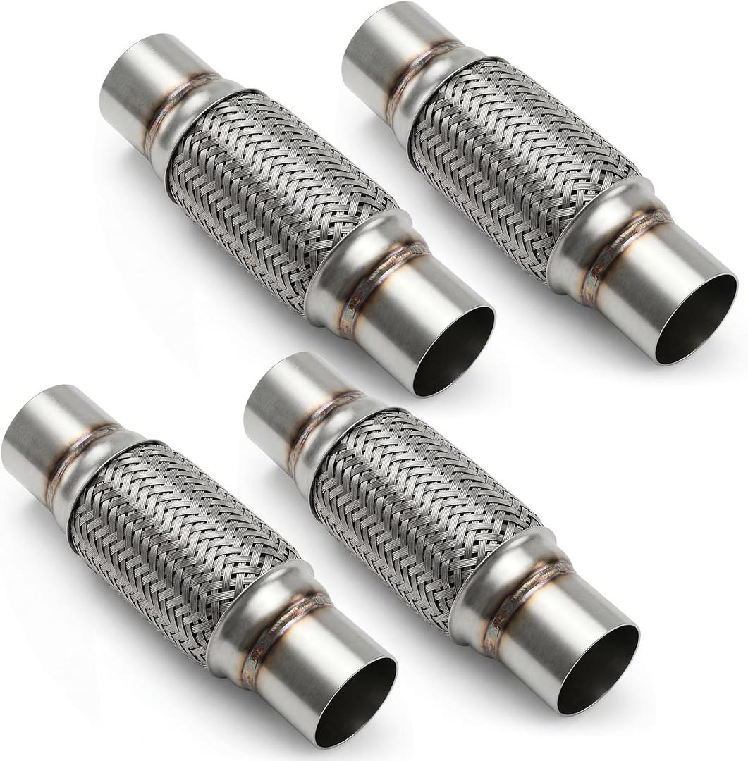 4 Pack 2.25 x 6 Inches Stainless Steel Heavy Duty Flex Pipe, Double Braid Tube, Overall Length 10 Inches