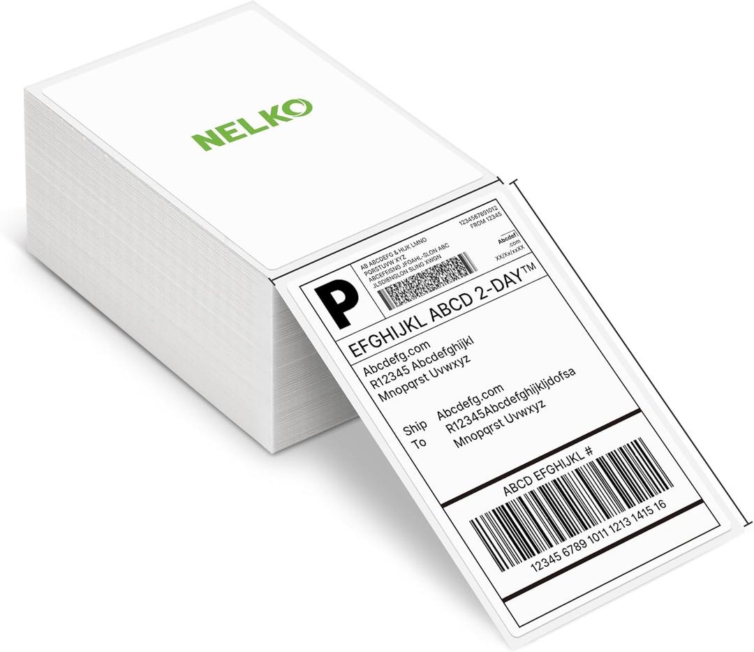 Nelko Genuine 4x6 Direct Thermal Shipping Label (Pack of 500 Fan-Fold Labels), 4x6 Thermal Labels for Nelko PL70E Shipping Label Printer, Perforated and Strong Adhesive, Commercial Grade