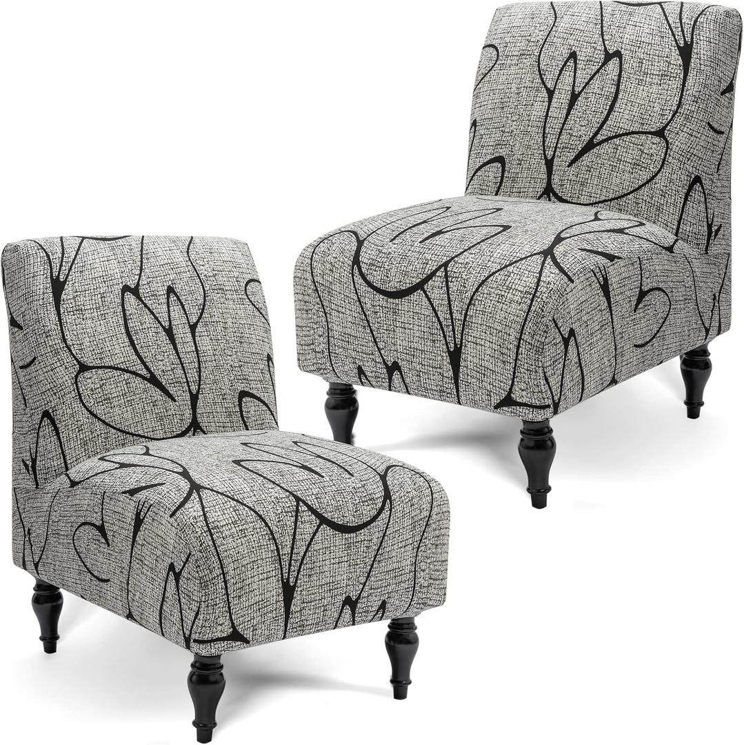 Liykimt Armless Accent Slipper Chair Covers Slipcover,Slipper Chair Without Arms Fabric Stretch Spandex Removable for Armless Chair Furniture Protector Cover for Living Dining Room(2,Gray/Black)