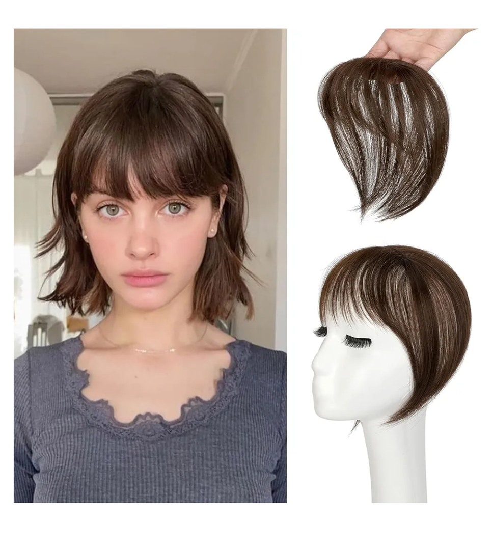Bangs Hair Clip in Bangs 360°3D Cover Hair Topper Synthetic Hair Pieces for Women Medium Brown Wispy Fake Bangs Toppers for Daily Wear, Size: 3D Wispy Bangs