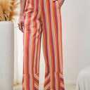 Cicy Bell Womens Wide Leg Lounge Pants Elastic High Waisted Striped Palazzo Pants Flowy Casual Beach Travel Trousers Red XXL Brick Red