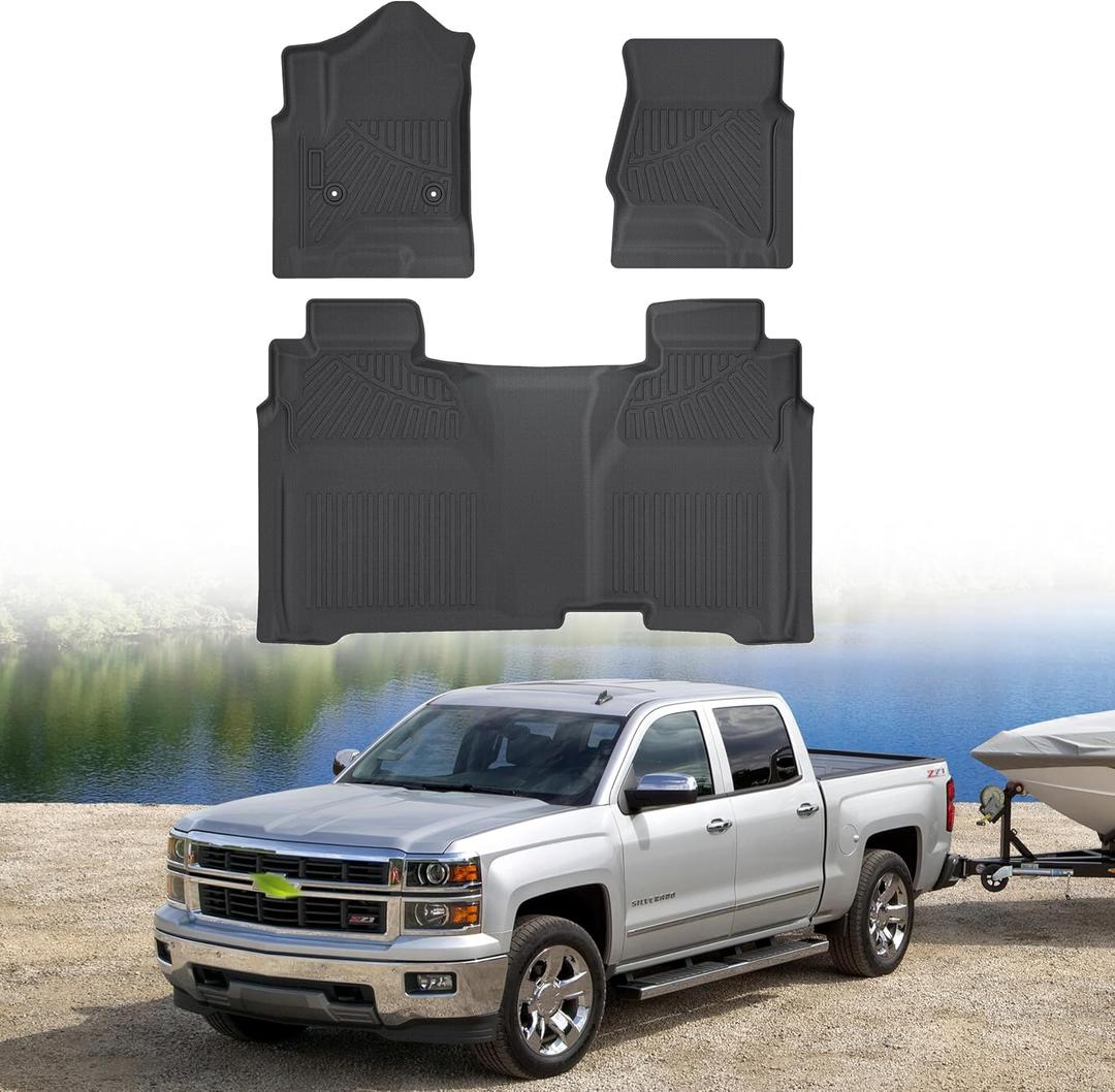 Cartist Floor Mats for 2014-2018 Chevy Silverado & GMC Sierra 1500 Crew Cab, 2015-2019 Silverado/Sierra 2500HD/3500 HD (Only fit Crew Cab), All Weather Floor mat for Silverado Accessories