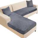 NAISI Sectional Couch Cover 3 Pieces Velvet Separate Couch Cushion Covers L Shape Soft Stretch Sofa Slipcovers with 2pcs Pillowcases for Left/Right Chaise Sectional Couch (2 Seater+1 Chaise, Dark Grey)