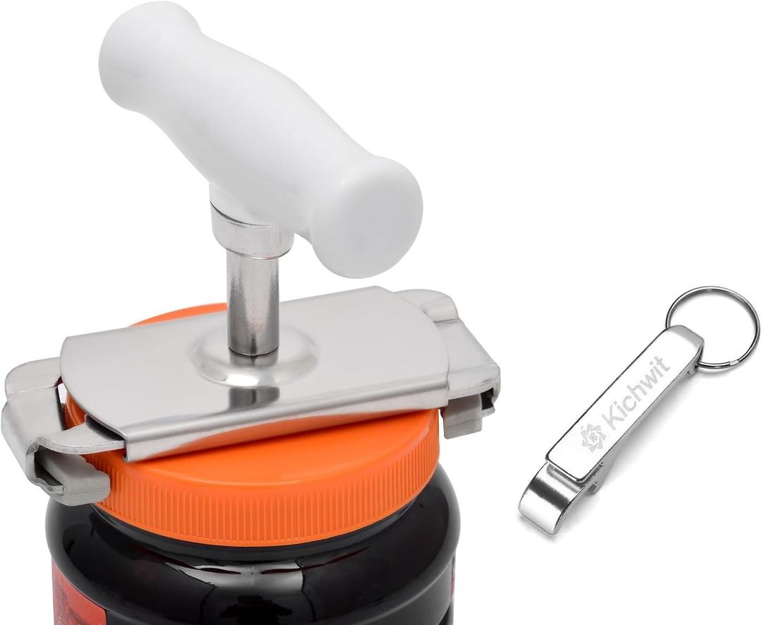 Kichwit Jar Opener for Weak Hands, Jar Bottle Opener for Seniors with Arthritis, Bottle Opener Keychain Included (4" (with Rubber Grippers))