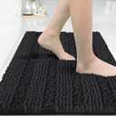 Yimobra Bathroom Rug Mat 24 x 17, Non Slip and Super Absorbent Bath Mat,Machine Washable Quick Dry,Ultra Plush Chenille Shower Rugs for Bathroom Floor Sink Tub and Shower Outside,Black