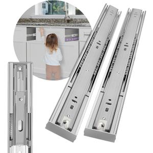 1 Pair Soft Close Stainless Steel Full Extension Drawer Hardware Slides 100 lb Load Capacity Side Mount Ball Bearing Self Close Kitchen Cabinet Rails Dresser Runners(Sliver,22 inch)