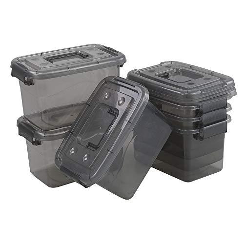 Easymanie 6 Pack Plastic Storage Bin with Handle, 5 Quart Small Latching Boxes, Clear Grey