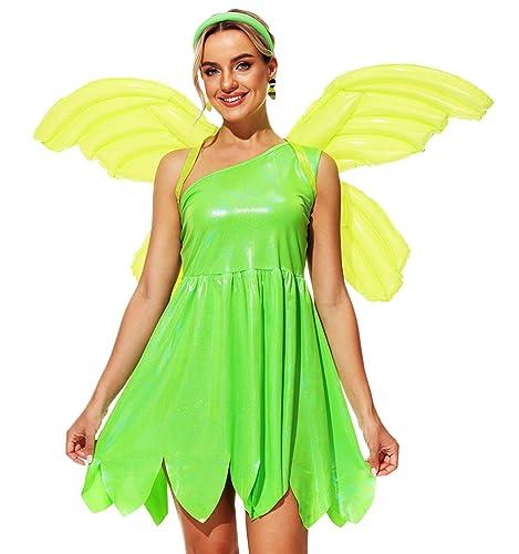 TinkerBell Costume Ladies Green Fairy Dresses Halloween Costumes Sexy Sparkle Cosplay Dress Size Small