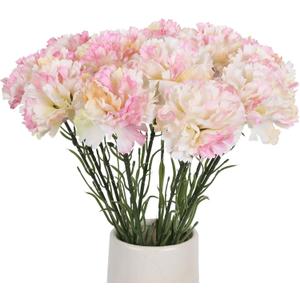 Vintage Pink Artificial Carnation Flowers - 12PCS Fake Silk Carnations for Home Decor, Wedding Bridal Bouquet, Anniversary, Birthday Floral Arrangements