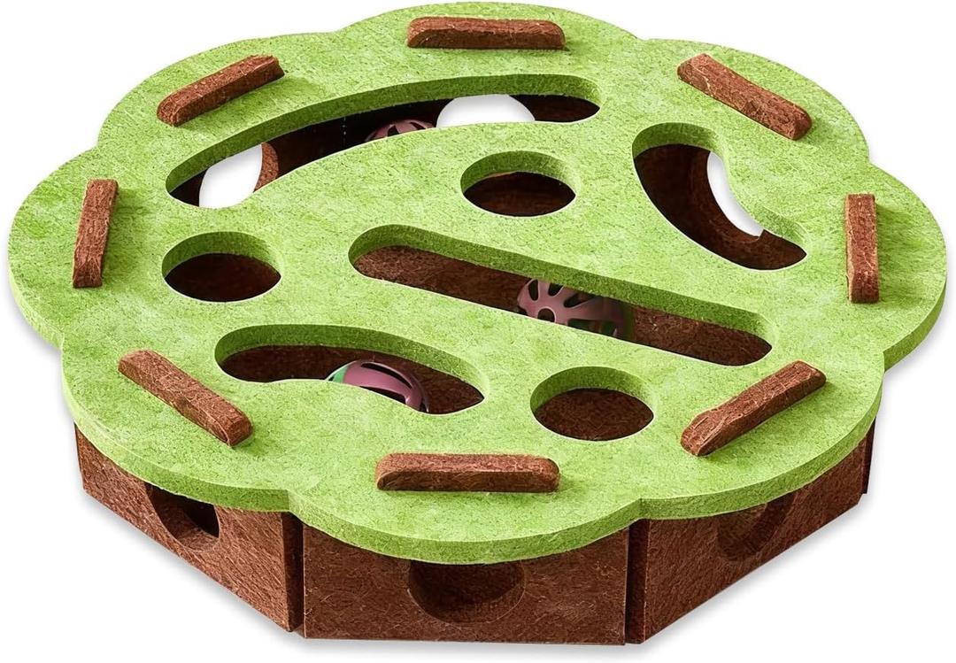 Interactive Cat Puzzle Toy, Felt Maze Box with Bell Balls for Indoor Cats, Stimulate Hunting Instincts & Reduce Boredom, Mental Enrichment & Self-Play Fun