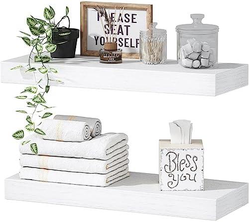 QEEIG White Bathroom Floating Shelves for Wall Shelf Over Toilet Wall Mounted Farmhouse Small 16 inch Set of 2 (008-40W)