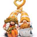 Hodao Thanksgiving Decorations for Table, Resin Fall Thanksgiving Gnome Figurines with Turkey, Pumpkin & Heart, Festive Gift for Autumn Home Decor - 2 Pcs
