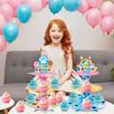 3-Tier Cartoon Blue Dog Cupcake Stand, 2 Sets Cardboard Cake Stands, Dessert Tower Holder, Cartoon-Themed Birthday Decoration, Baby Shower Party Supplies