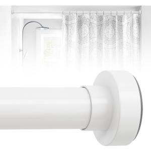White Shower Curtain Rod 34 to 43Inch:Small Spring Tension Shower Rods for Bathroom Kitchen Doorway,Modern Heavy Duty Adjustable Tension Shower Curtain Rod No Drilling No-Slip Easy Install,White