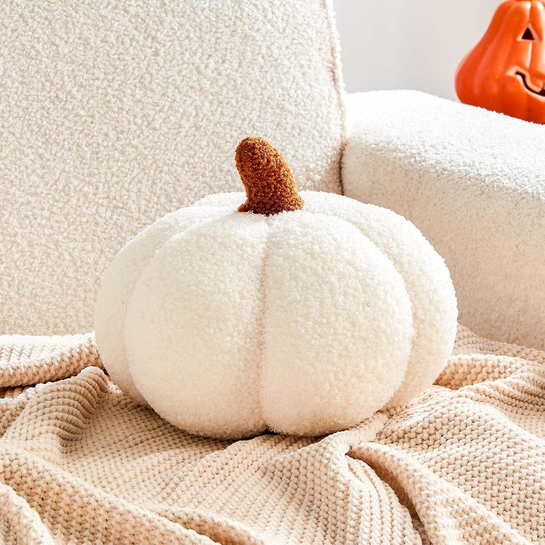 Halloween Pumpkin Pillows, Ivory Fall Decoration Pumpkin Shaped Throw Pillow, 8" Cute 3D Shaped Cushion for Sofa Couch Bedroom Autumn Thanksgiving (Mini-8 Inch)