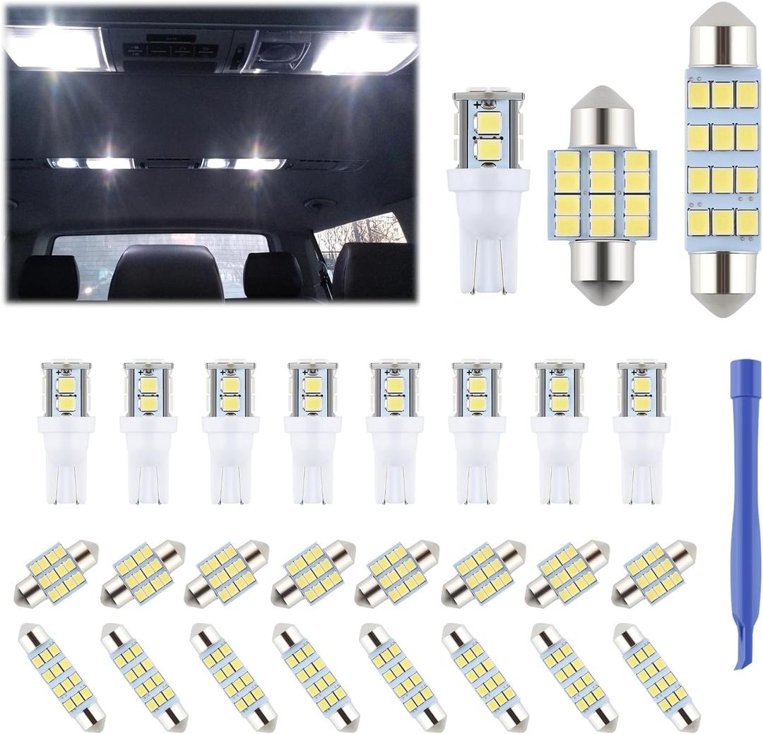 24 Pieces Dome Light LED Car Interior Bulb Kit Set 194 T10 DE3175 578 31mm 42mm Bulbs Interior Replacement Lights for Car Map License Plate Door Side Marker Cornering Trunk Light - White